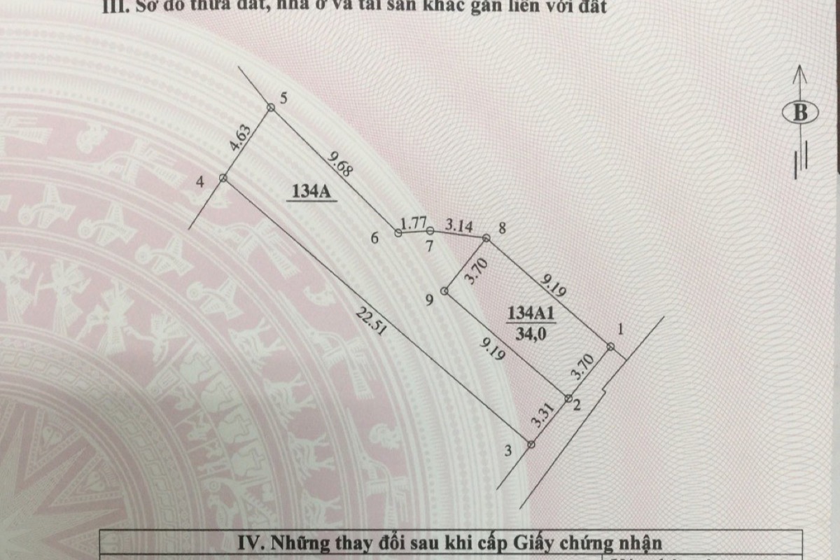 Trang sơ đồ thửa đất trong Giấy chứng nhận quyền sử dụng đất